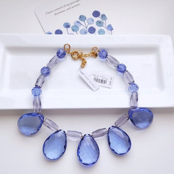 NWT J.CREW FACETED TEARDROP NECKLACE BLUE - Picture 1 of 16